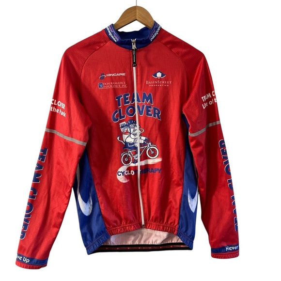 Hincapie Team Clover Cycling Jersey Red Blue Full Zip Long Sleeve Size M - Picture 1 of 14